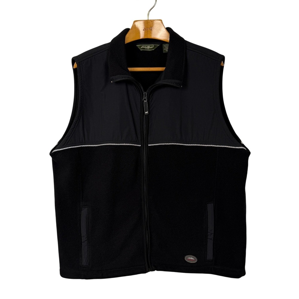 Eddie Bauer Polartec Fleece Vest Full Zip XL Tall Black Nylon Trim
